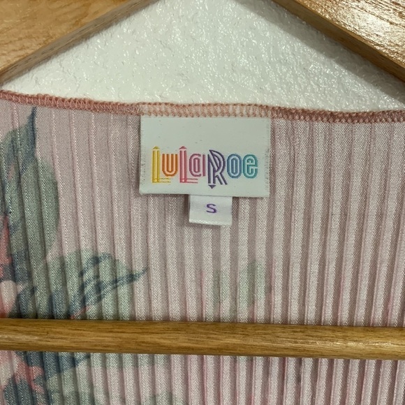 Lularoe Pink Floral Ribbed Open Front Shirly Kimono Size S - Picture 3 of 7